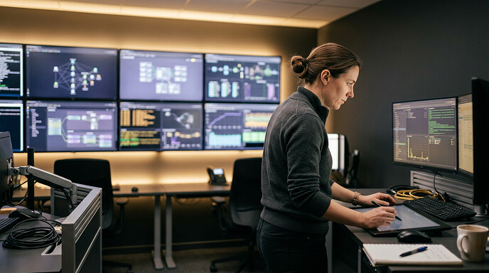 Инженер, наблюдаващ мрежовите операции